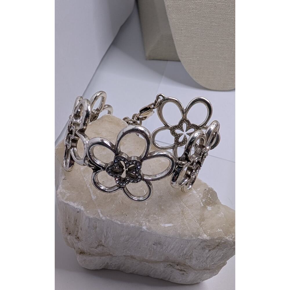 Brighton Flower Link Bracelet 7.5in Silver Tone Crystal Accents